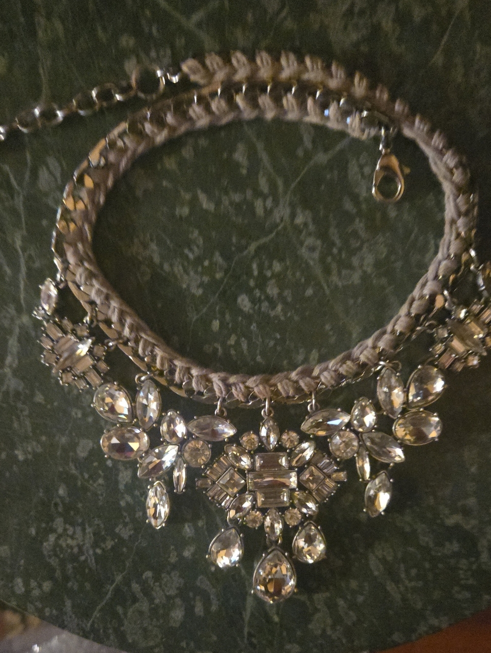 Chloe / Isabel Impressive Clear Crystal Statement Necklace in Silver And Taupe